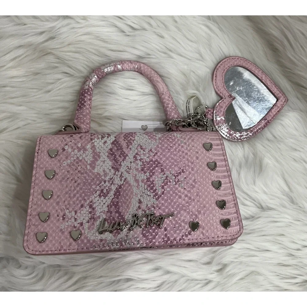 Luv Betsey by Betsey Johnson Pink Snakeskin Crossbody Handbag Heart Mirror NWT